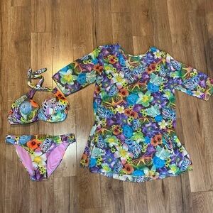 La Vie En Rose Multicolor Floral Bikini Set with Cover-Up